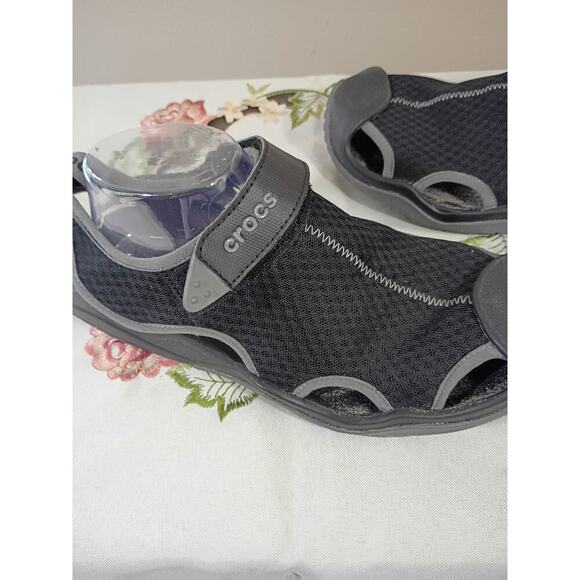 Crocs Mens Swiftwater Fisherman Deck Sandals Shoes Black Water Slip On Size 9 - Picture 4 of 10